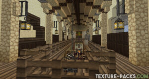 Minecraft corridor with 64x resolution blocks