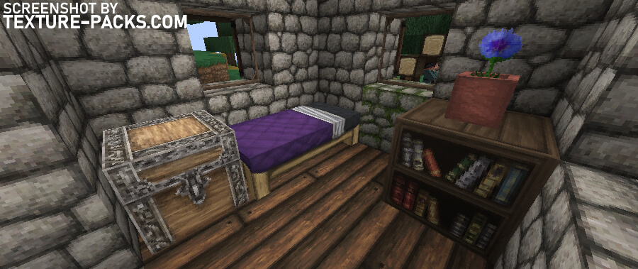 Ovo's Rustic Redemption texture pack compared to Minecraft vanilla (after)