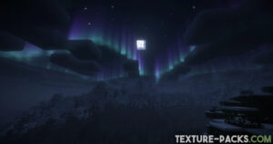 Minecraft with polar lights that are added with Rethinking Voxels