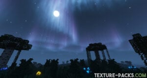 Minecraft night sky with aurora borealis