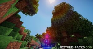 Minecraft world with sun particles