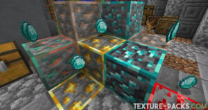 Screenshot of outlined ores and items in Minecraft
