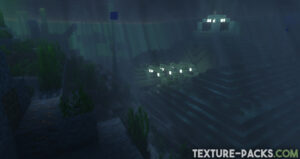 Underwater screenshot with glowing Minecraft blocks