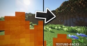 Screenshot of default fire animation and low fire in Minecraft