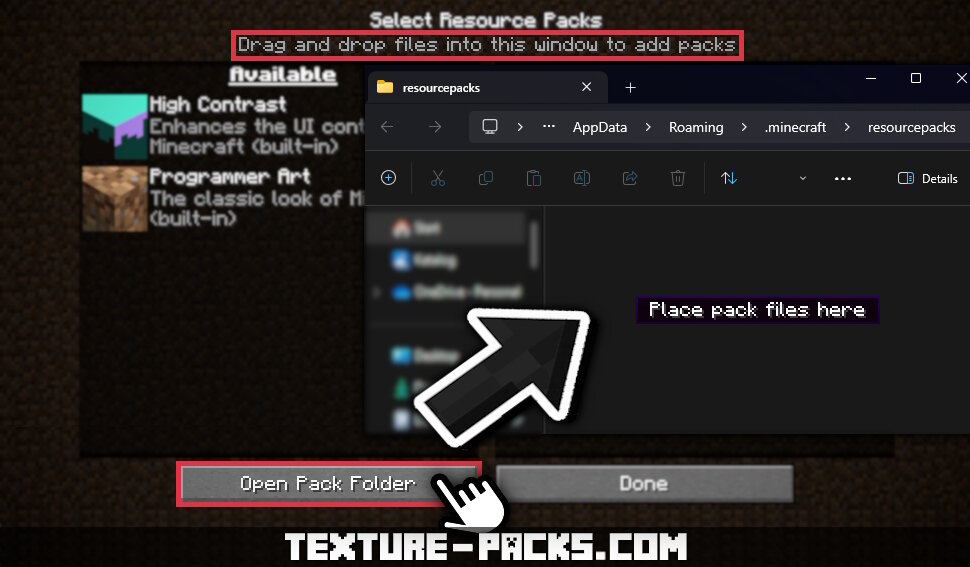 Click 'Open Pack Folder' at the bottom left to install texture packs