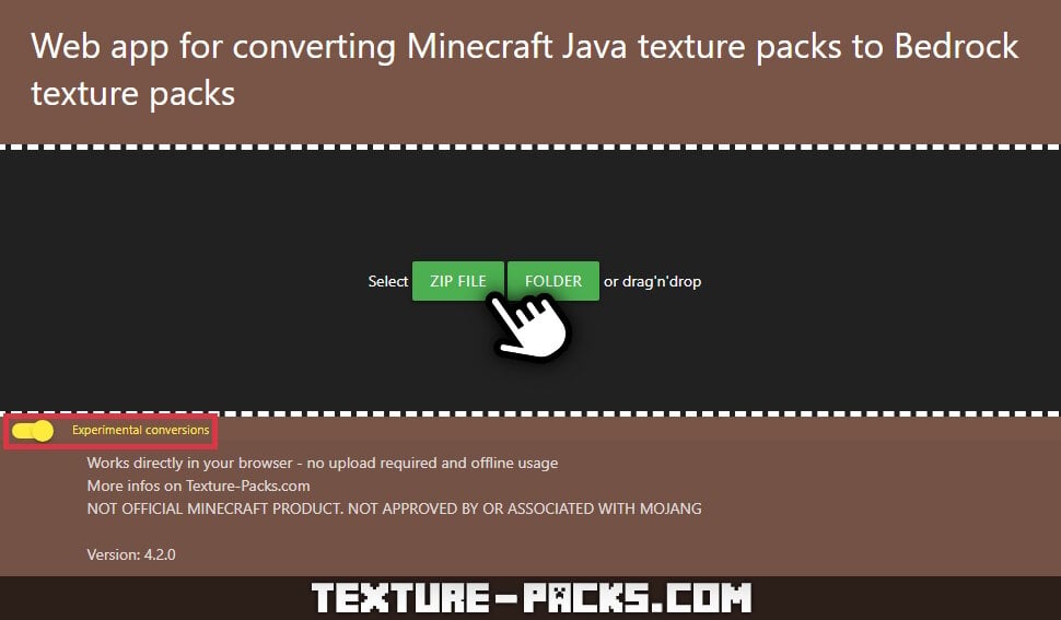Convert Java texture packs to MCPE and Bedrock with a web app