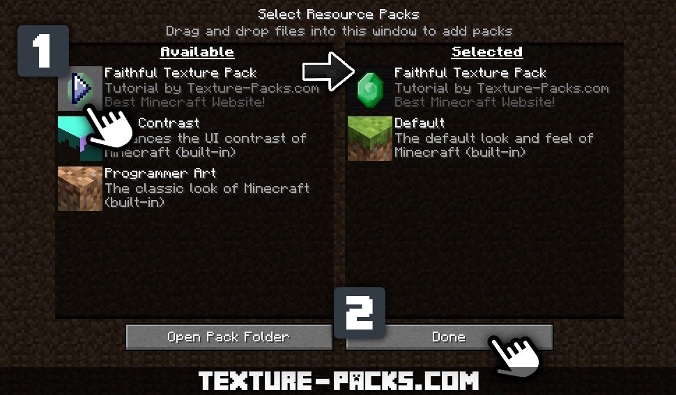 Hover over the texture pack thumbnail and click the arrow pointing right