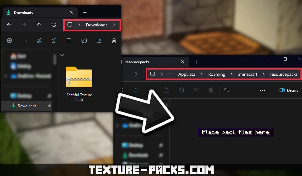 Put the downloaded ZIP file into your 'resourcepacks' folder to install a texture pack