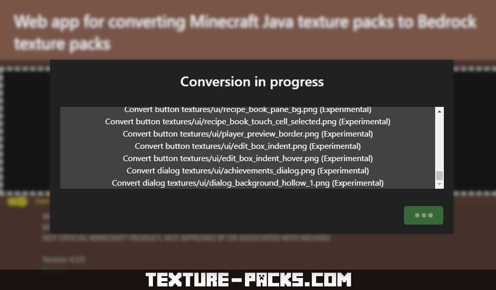 Screenshot of a running port of a Java texture pack to a MCPACK file