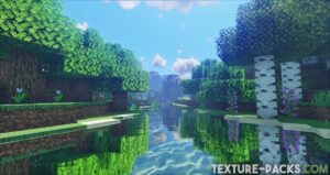 Minecraft river with fantasy shader effects