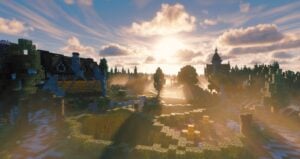 Minecraft village with realistic sunlight