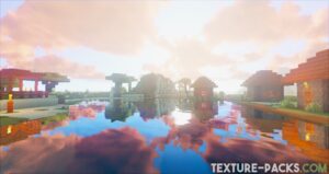 Minecraft water with realistic reflections, waves, and shadows