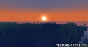 Screenshot of Minecraft PvP with realistic sunset