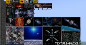 Screenshot of futuristic paintings in the Space texture pack