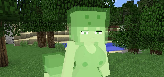 Screenshot of slime girl in Minecraft swamp