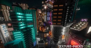 Futuristic Minecraft city with Photon shaders