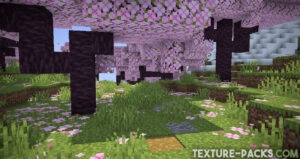 Miniature shadows in a cherry grove Minecraft forest