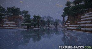 Snowy taiga biome featuring realistic ice reflections