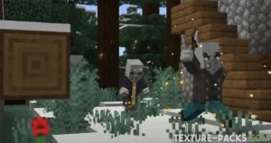 Minecraft Illager with an axe, displaying enhanced movements and surrounded by dynamic particles.