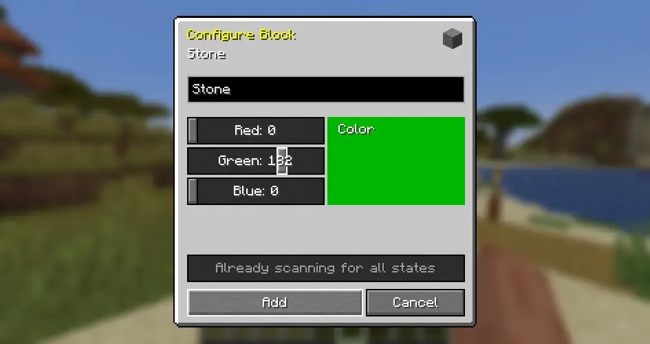 Configure block interface of the mod, displaying block visibility options.