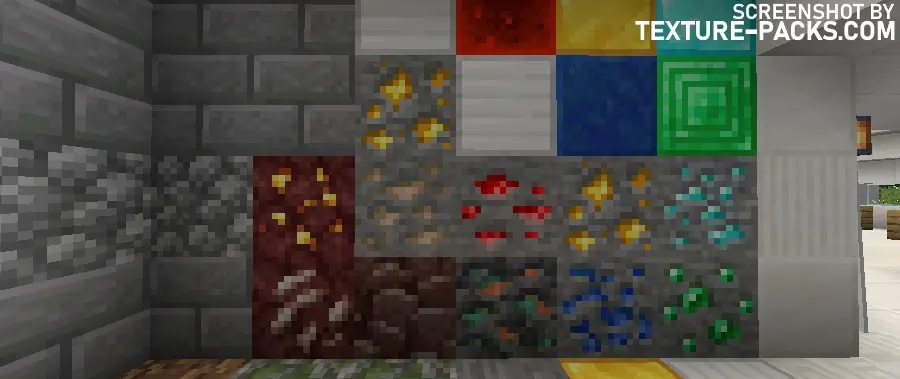 All Minecraft ores displayed without the City texture pack.