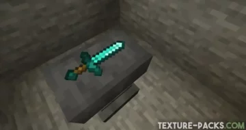 A diamond sword is placed on an anvil.