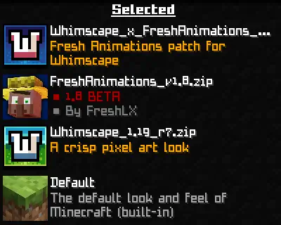 Load order of the add-on, Fresh Animations, and Whimscape