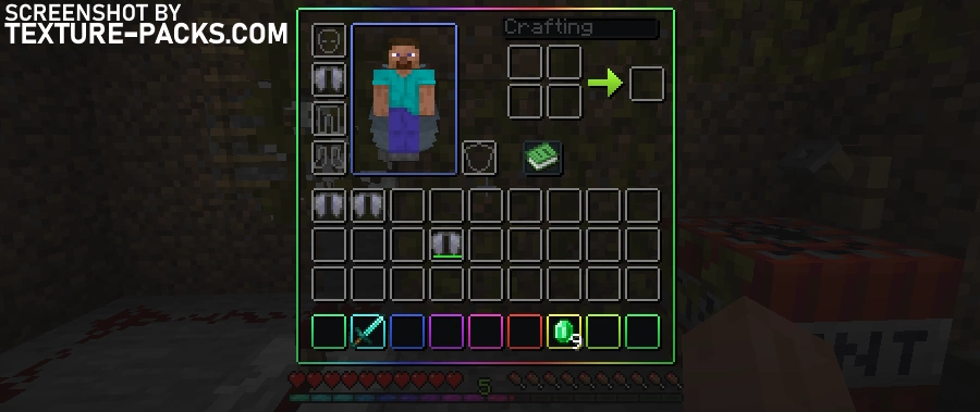 Minecraft inventory with RGB effect.