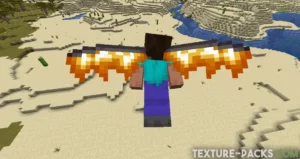 Animated fire elytra attached to the back of a Minecraft player.