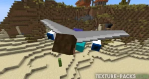 Minecraft player flying through the air with airplane wings on their back.