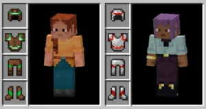 Leather and chainmail armor items in inventory, no armor on Ari and Efe skins.