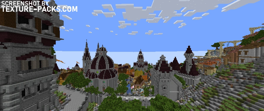 Clear Minecraft cityscape with fog lifted.