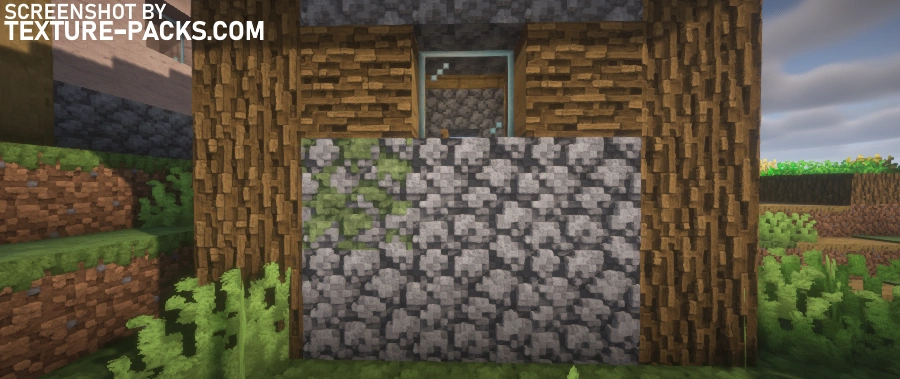 Exterior wall of a Villager house with the Pixlli resource pack.