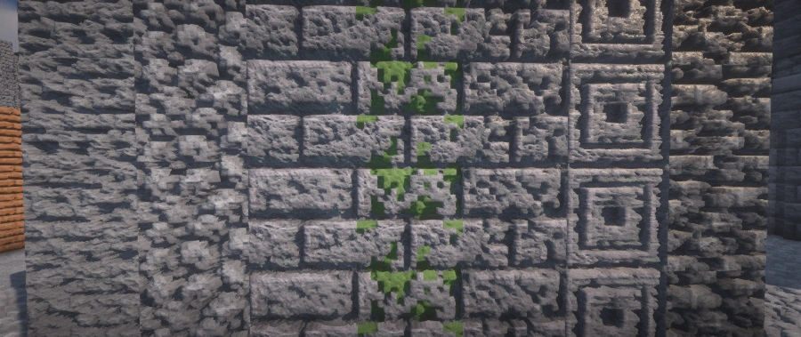 Wall made of various stone types with RealisCraft textures.