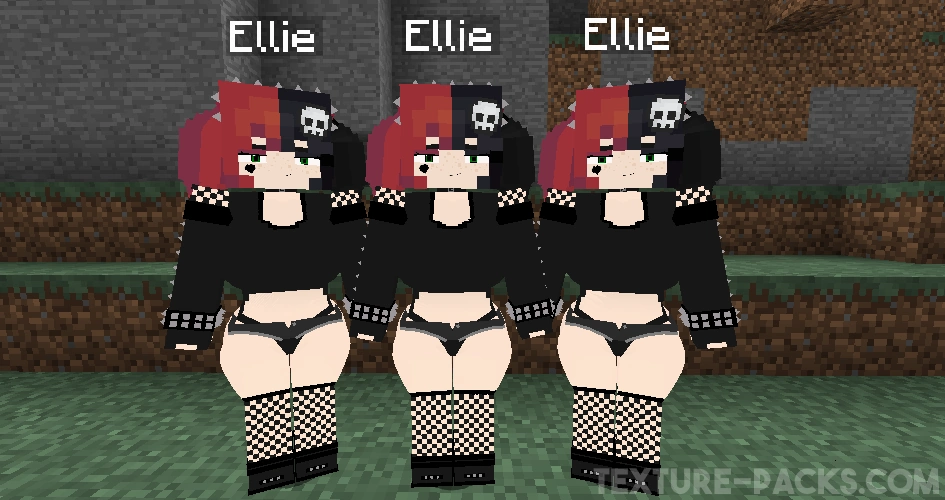 Three Ellies in underwear wearing goth outfits.