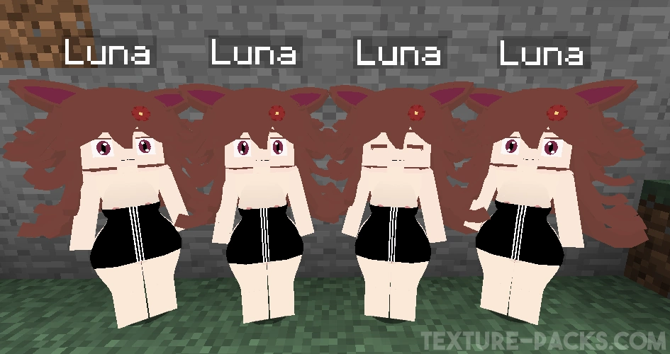 Four Luna girls standing side by side with their boobs slightly showing.