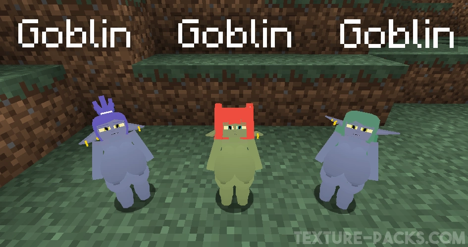 Three small ugly goblins in different colors.