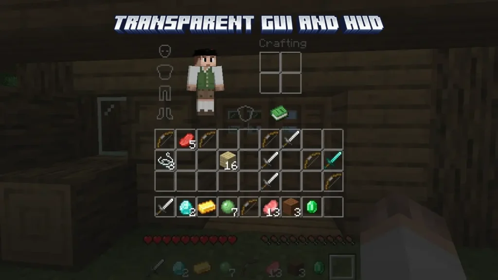 Transparent GUI and HUD Texture Pack 1.21.11 / 1.21.10