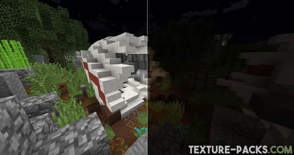 Comparison before and after with night vision pack