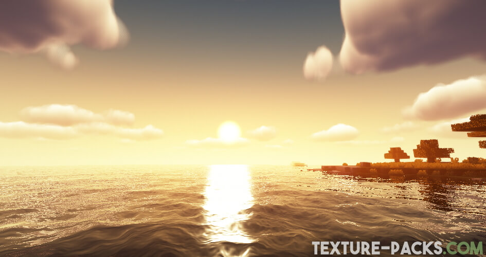 Sunset in Minecraft with shaderpack